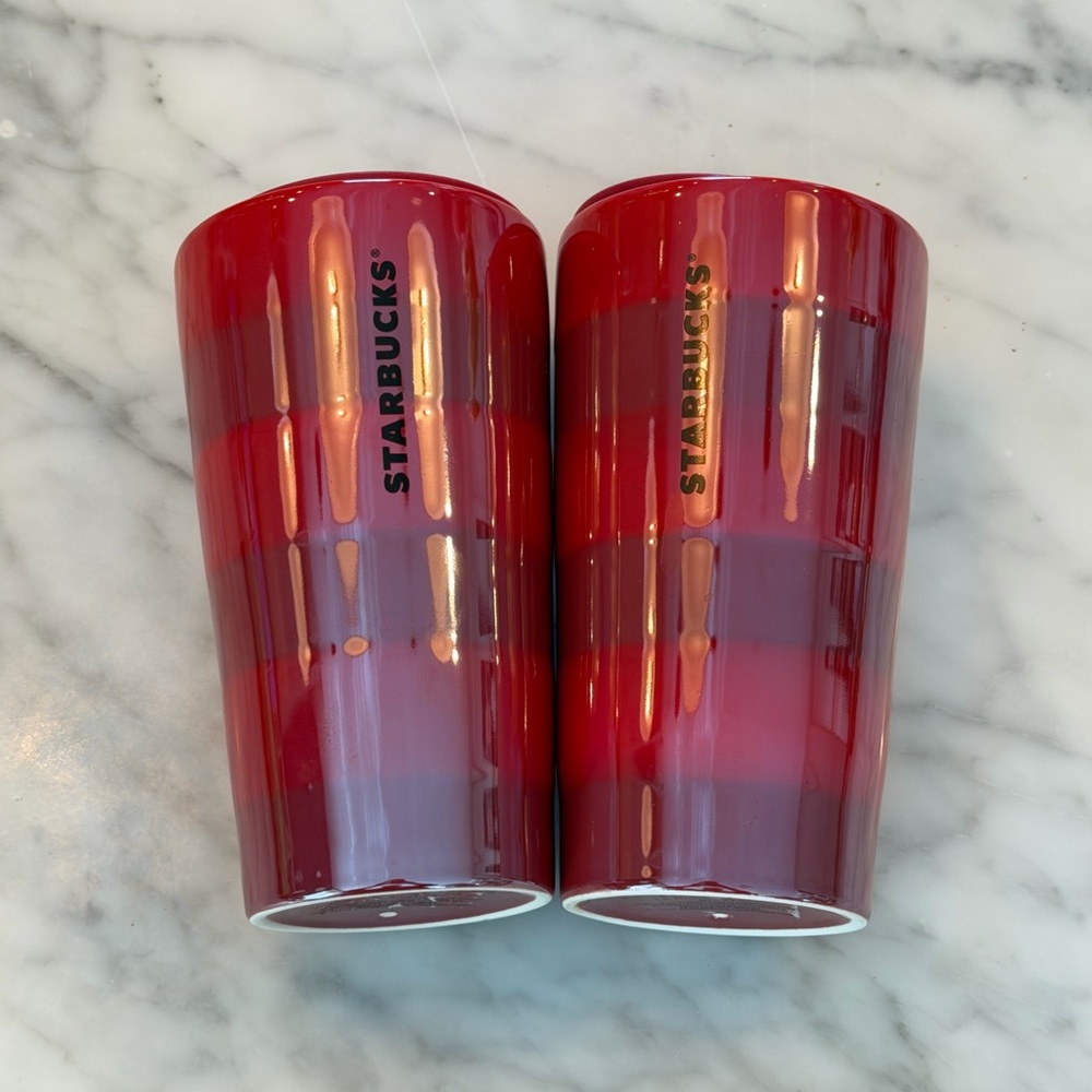 Starbucks Holiday 2021 Ceramic Tumbler 12oz Red Stripe (Set of 2) - Picture 1 of 3